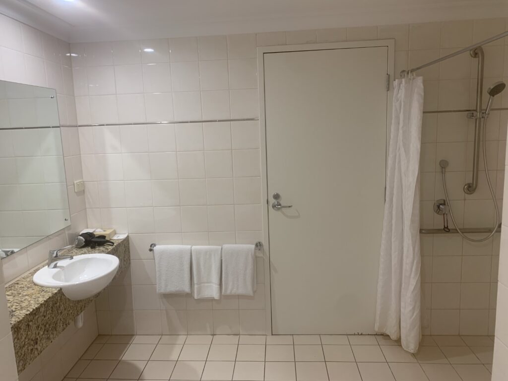 Accessible accommodation at Quest Adelaide Central kitchen accessible bathroom